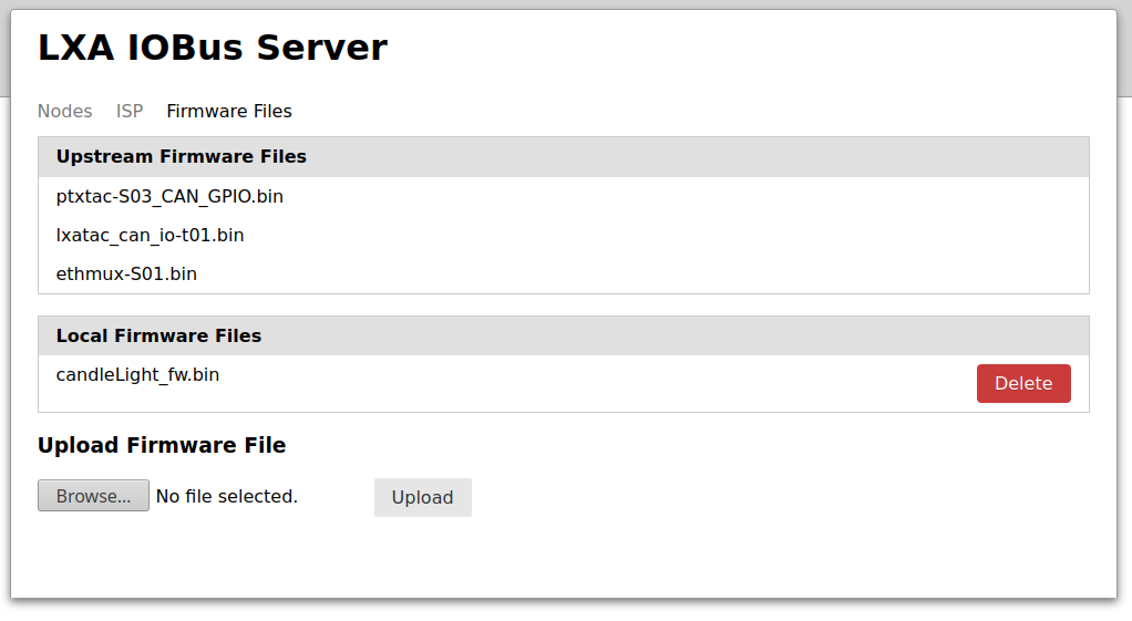 IOBus Server Web Interface - Firmware Files view