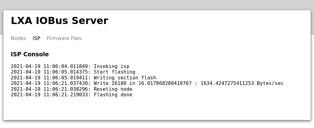 IOBus Server Web Interface - Firmware upgrade log