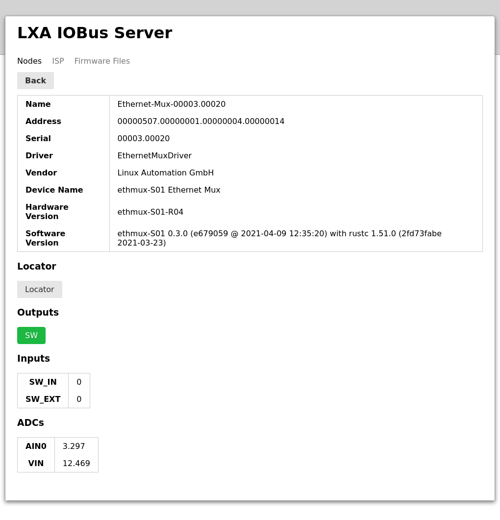 IOBus server web interface - node controls